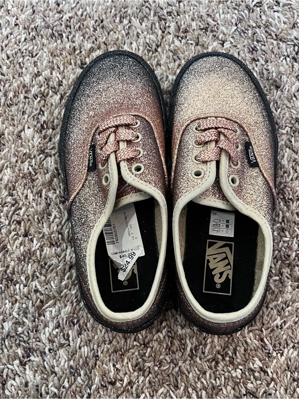 Vans Rainbow Glitter Shoes NWT Youth Size 2.5 Black Gold Sparkly - Picture 3 of 6